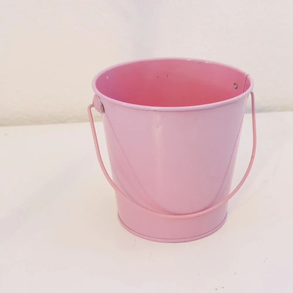 4.5” Metal Pink Tin Bucket for Office Desk, Plant Pot, Organizer, Easter Basket